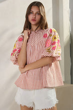 Gingham Embroidered Top