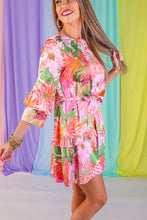 Pink multi floral satin dress