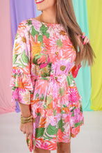Pink multi floral satin dress