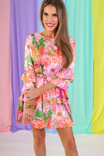 Pink multi floral satin dress