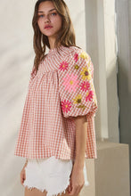 Gingham Embroidered Top