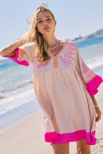 Embroidered Plunge V Neck Dress