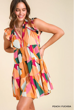 Abstract print short ruffle sleeve dress