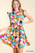 Abstract Ruffle Sleeve Dress