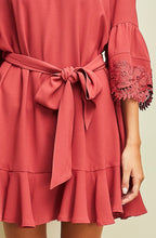 Marsala Lace Detail Bell Sleeve Dress