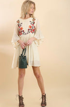 Natural Floral Embroidered Bell Sleeve Dress