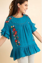 Turquoise Floral Embroidered Top