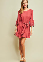 Marsala Lace Detail Bell Sleeve Dress
