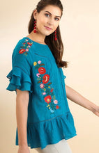 Turquoise Floral Embroidered Top