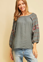 Charcoal Embroidered Puff Sleeve