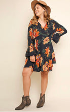 Navy Floral Long Sleeve Dress (Plus Size)