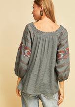 Charcoal Embroidered Puff Sleeve