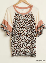 Natural mix animal print layered short sleeve top