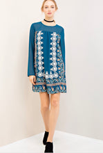Printed Shift Dress with Embroidery Detail