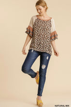 Natural mix/leopard bell sleeve top