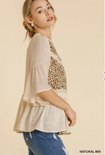 Natural/leopard bell sleeve top