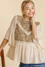 Natural/leopard bell sleeve top