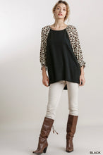 Black linen/leopard top