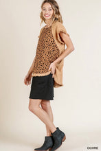 Ochre animal print top with frayed hem