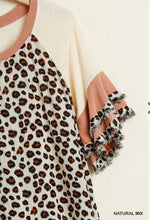 Natural mix animal print layered short sleeve top