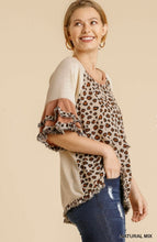 Natural mix/leopard bell sleeve top